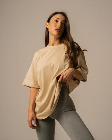 Oversized T-shirt camel MUJER